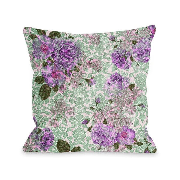 Aria Demask Florals - Green Pillow by OBC
