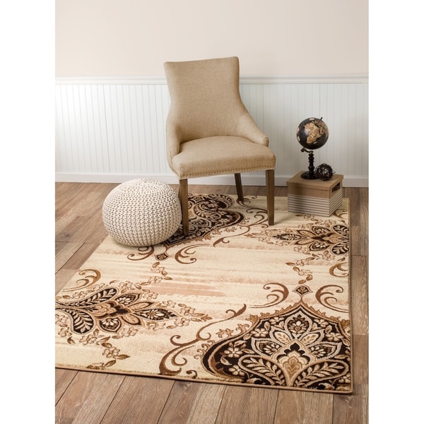 Summit Damask Beige Jute Area Rug - 7"4' x 10'6'