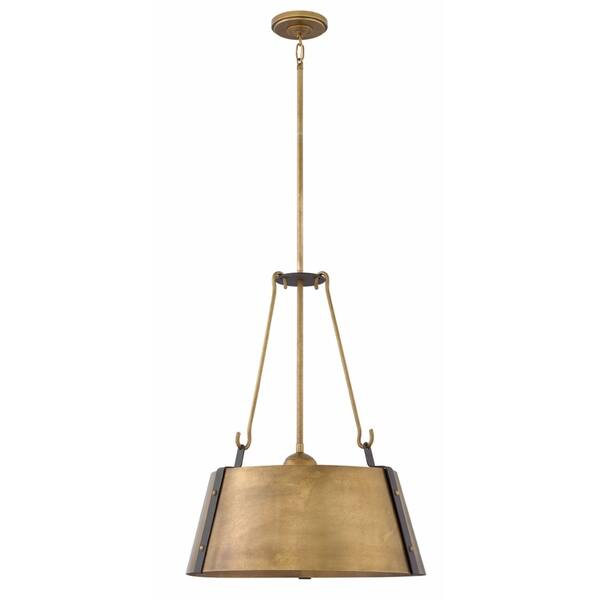 slide 1 of 1, Hinkley Cartwright 3-Light Chandelier in Rustic Brass