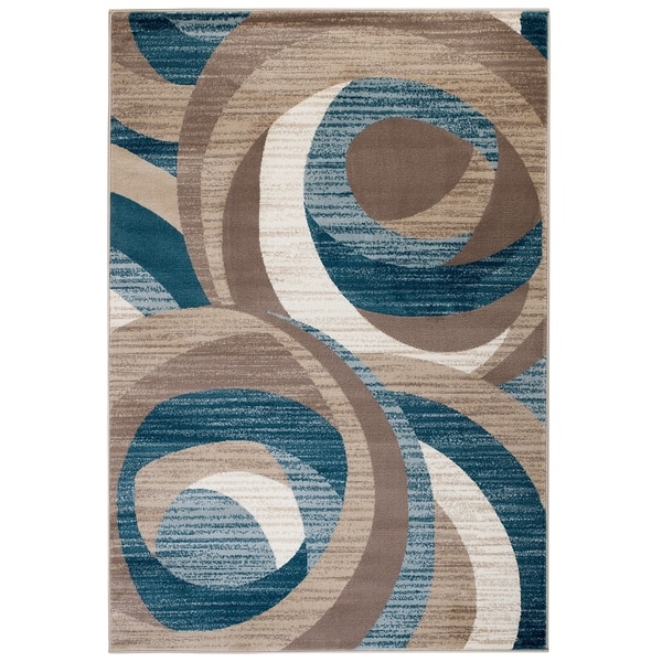 Summit Blue, Taupe, Abstract Area Rug - 22" x 7'