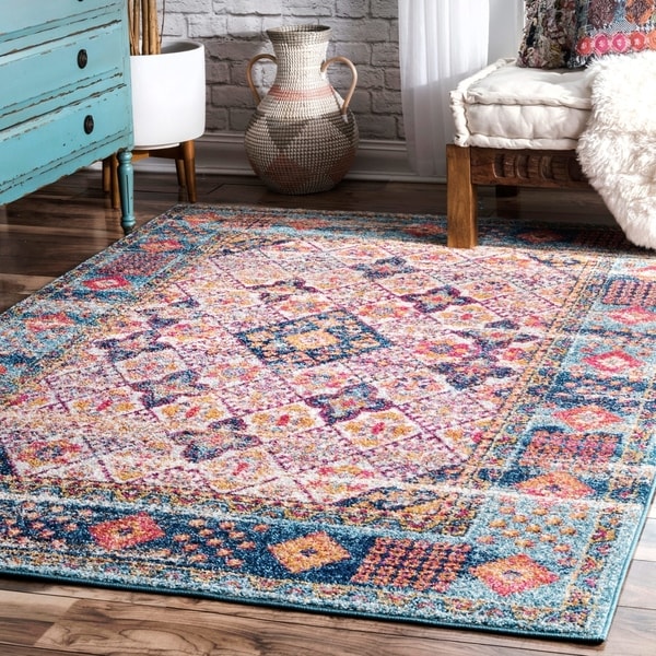 nuLOOM Light Blue Transitional Classical Historical Style Faded Border Area Rug