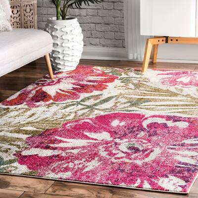 Nuloom Pink Modern Summer Bloom Country Antique Ombre Area Rug
