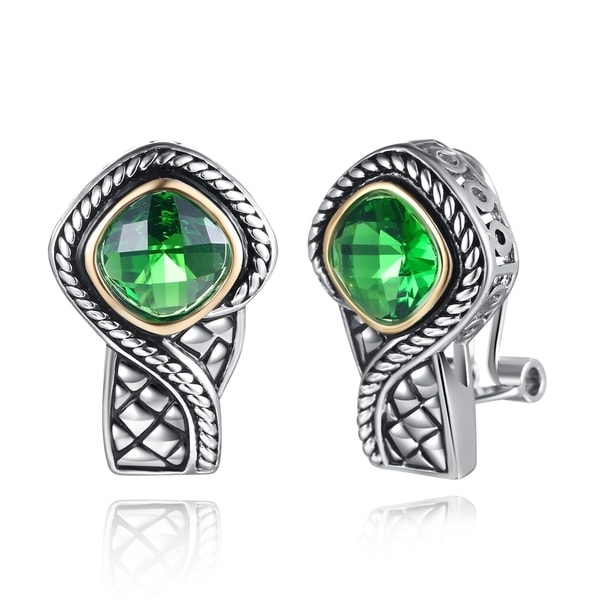 Rhodium Plated Lab Created Emerald Clip On Earrings Free Shipping Rhodium Plated Lab Created Emerald Clip On Earrings