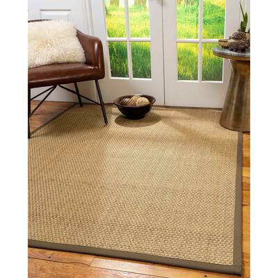 Natural Area Rugs 100%, Natural Fiber Handmade Basket Weave Calabria, Natural Seagrass Rug, Fossil Border - 4' x 12'