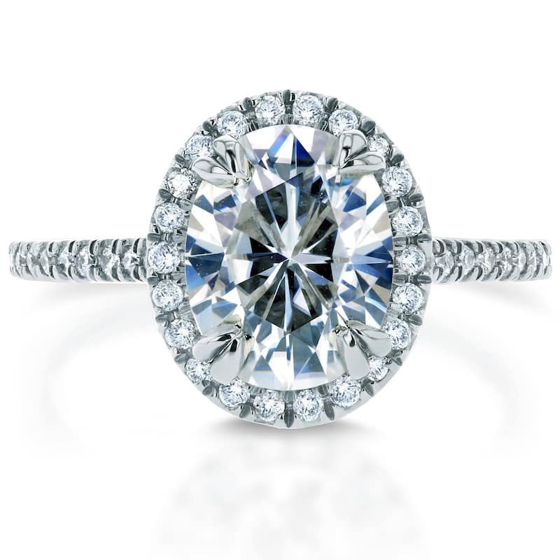 Annello by Kobelli 14k Gold 2 1/3ct TGW Oval Forever One Moissanite and Diamond Halo Engagement Ring (DEF/VS, GH/I)