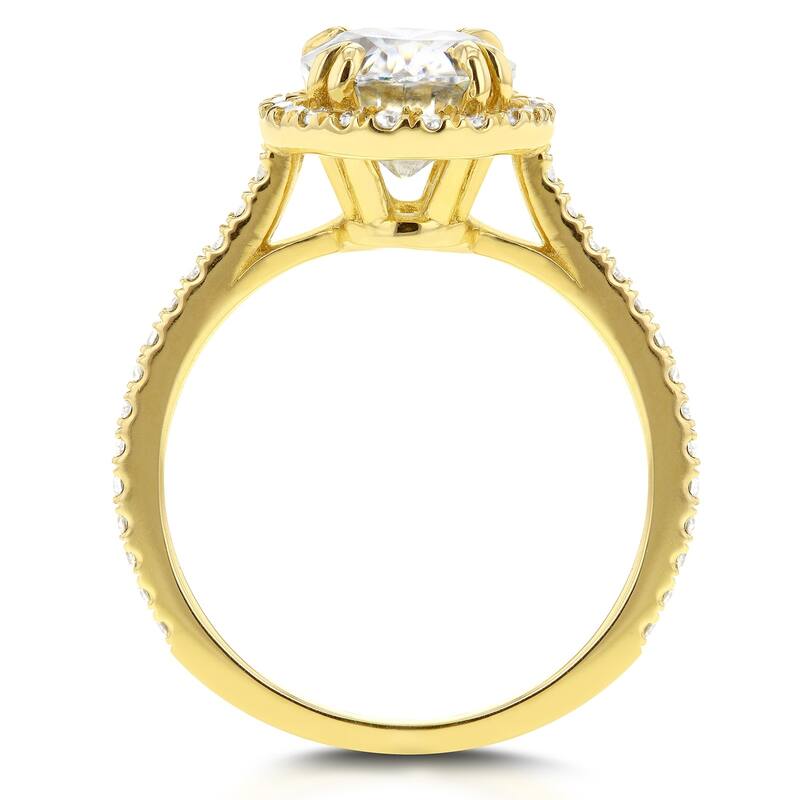 Annello by Kobelli 14k Gold 2 1/3ct TGW Oval Forever One Moissanite and Diamond Halo Engagement Ring (DEF/VS, GH/I)