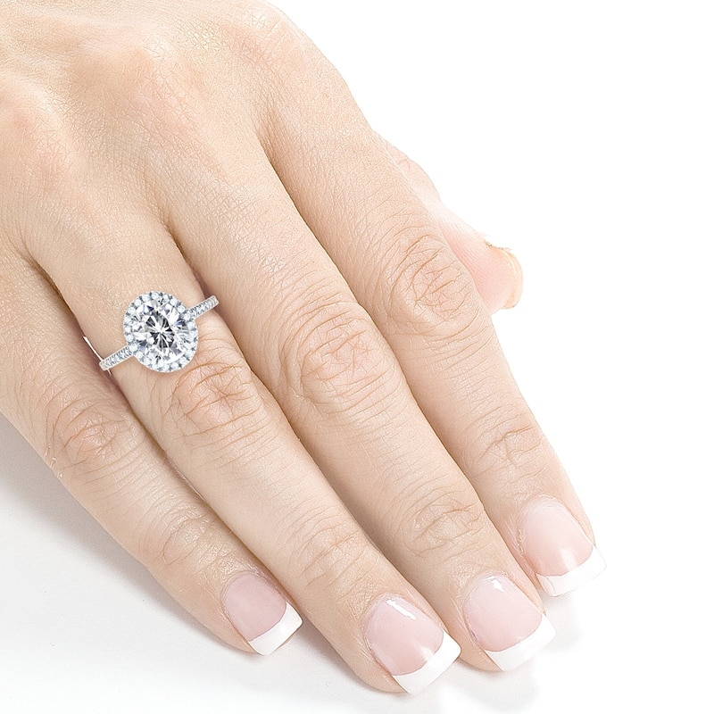 Annello by Kobelli 14k Gold 2 1/3ct TGW Oval Forever One Moissanite and Diamond Halo Engagement Ring (DEF/VS, GH/I)