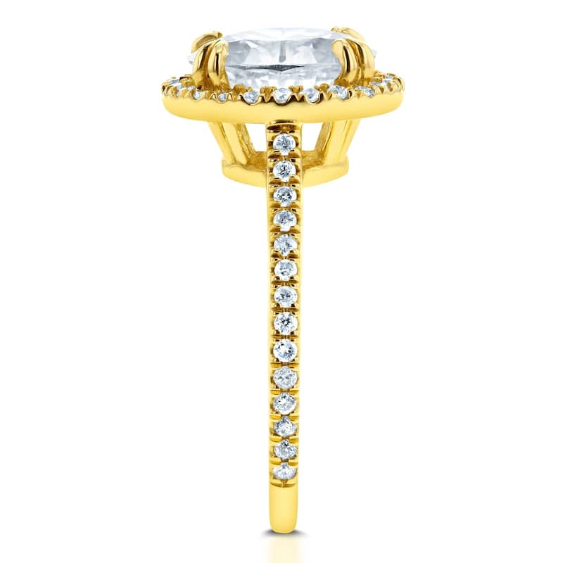 Annello by Kobelli 14k Gold 2 1/3ct TGW Oval Forever One Moissanite and Diamond Halo Engagement Ring (DEF/VS, GH/I)