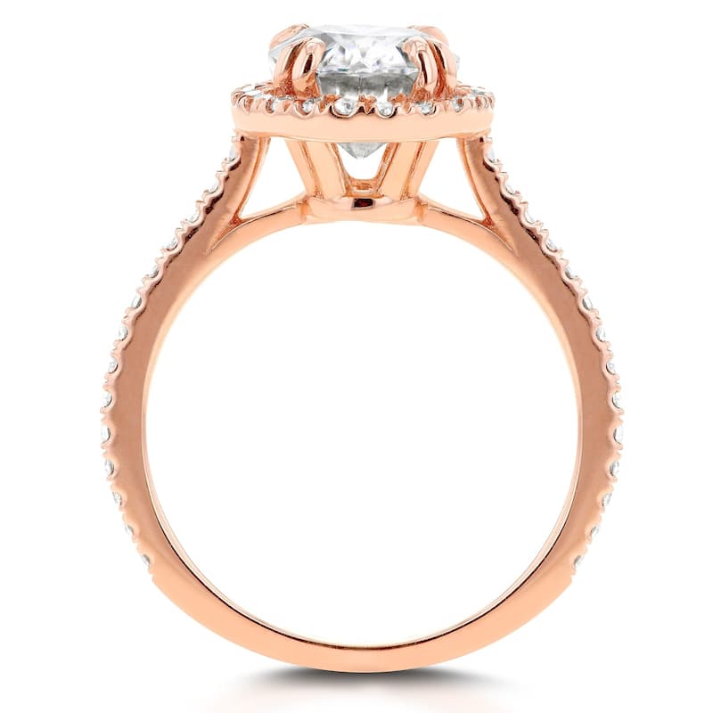 Annello by Kobelli 14k Gold 2 1/3ct TGW Oval Forever One Moissanite and Diamond Halo Engagement Ring (DEF/VS, GH/I)