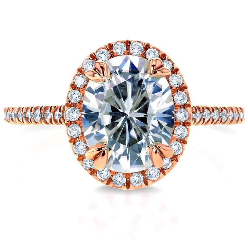 Annello by Kobelli 14k Gold 2 1/3ct TGW Oval Forever One Moissanite and Diamond Halo Engagement Ring (DEF/VS, GH/I)
