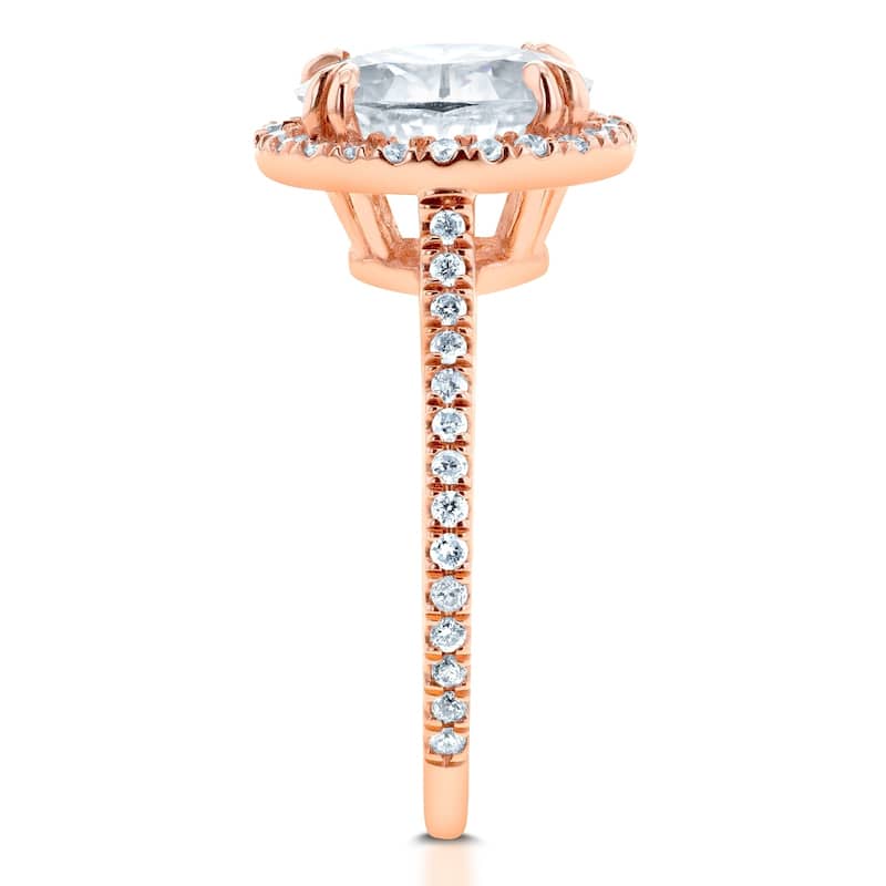 Annello by Kobelli 14k Gold 2 1/3ct TGW Oval Forever One Moissanite and Diamond Halo Engagement Ring (DEF/VS, GH/I)