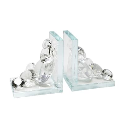 Set Of 2 Stylish Crystal Diamond Bookends, Clear