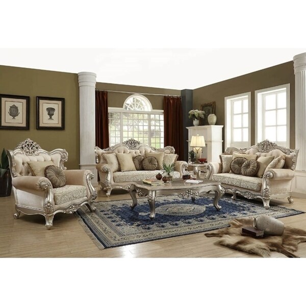 Acme Bently Sofa W 7 Pillows Fabric Champagne
