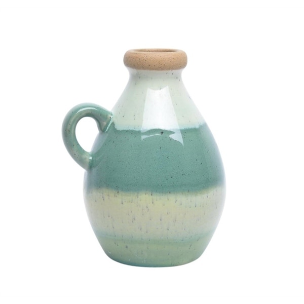 Contemporary Style Ceramic Handled Jar, Multicolor