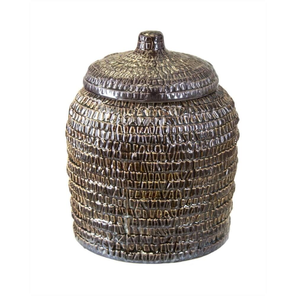 Textured Decorative Ceramic Covered Jar, Brown