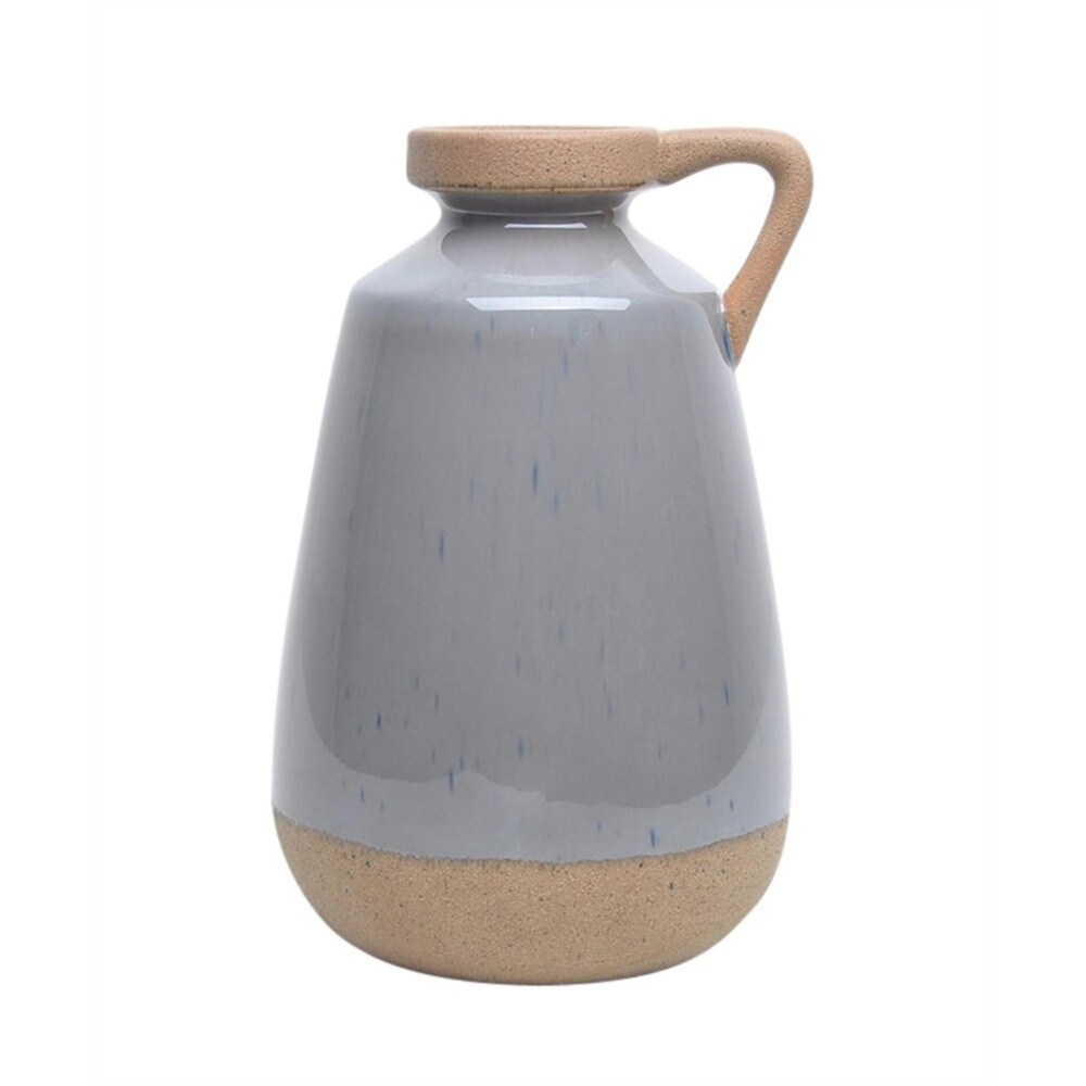 BenzaraGleaming Ceramic Decorative Jar With Handle, Gray And Brown