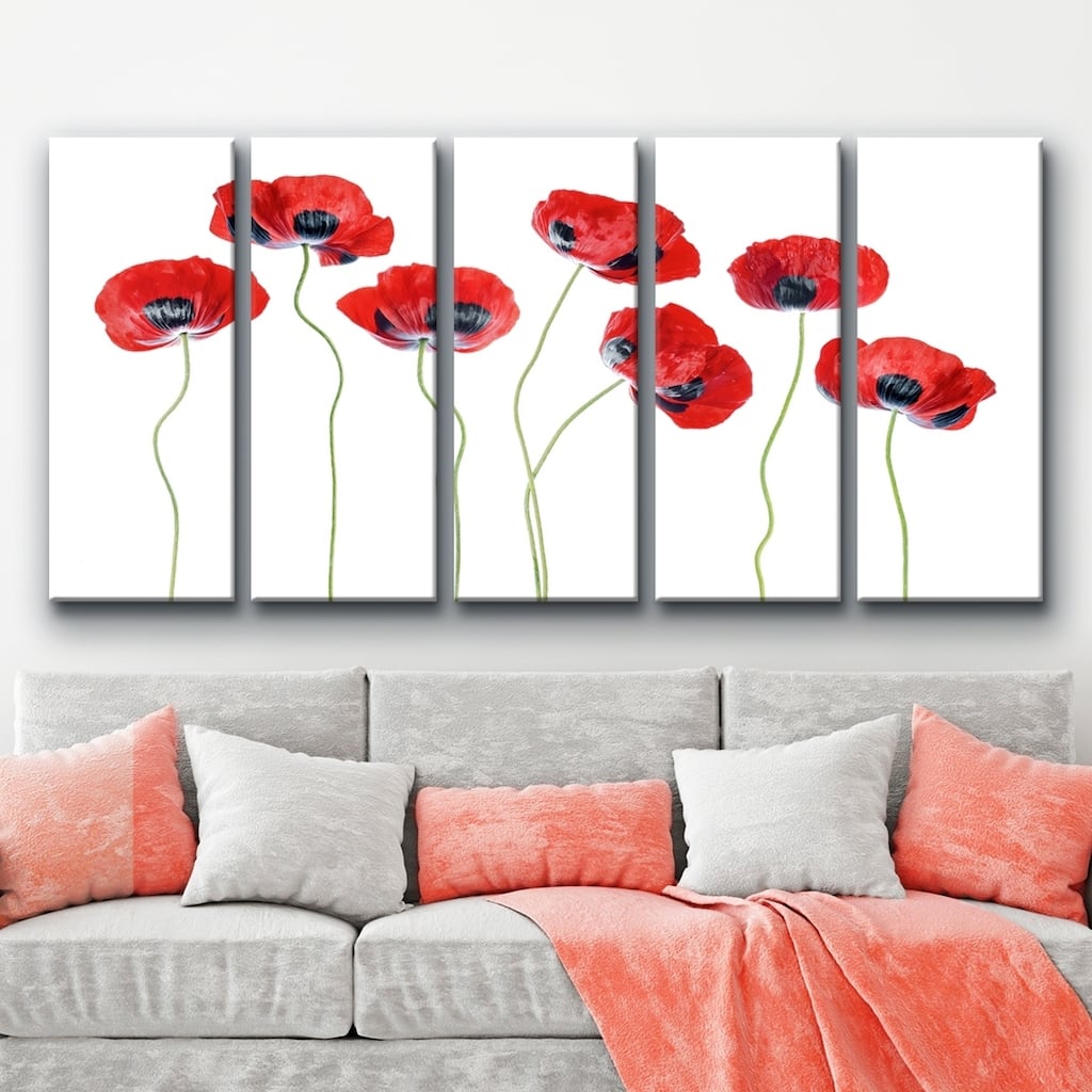 Ready2HangArt 'Ladybird Poppies' 5-Piece Canvas Wall Décor Set - Red