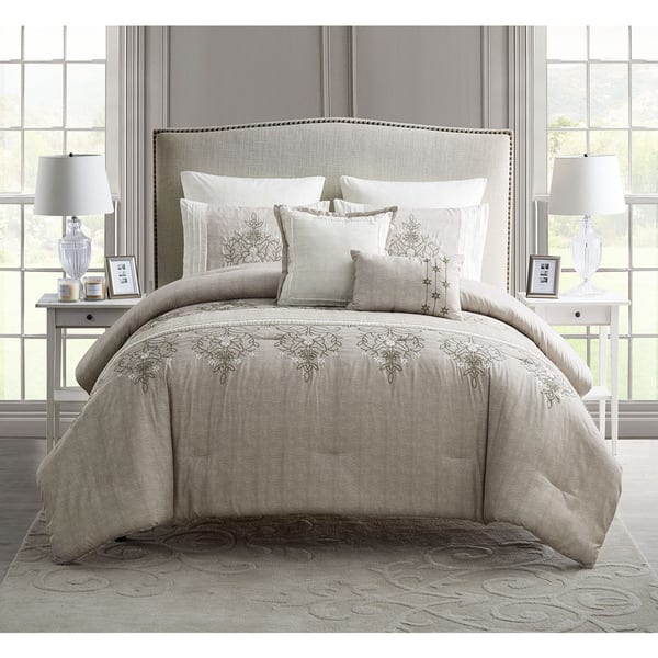 Shop Vcny Grace Embroidered 7 Piece Queen Size Comforter Set In