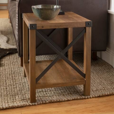 The Gray Barn 18-inch Kujawa Rustic Side, End Table, Farmhouse X-frame for Living Room