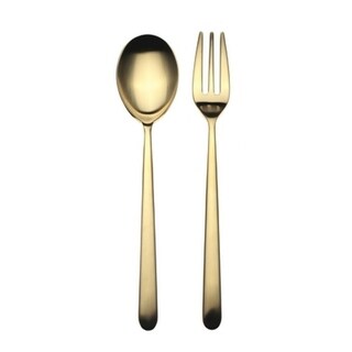 Stainless Steel w/PVD Titanium Coating Linea Ice Oro Serving Set (Fork and Spoon)