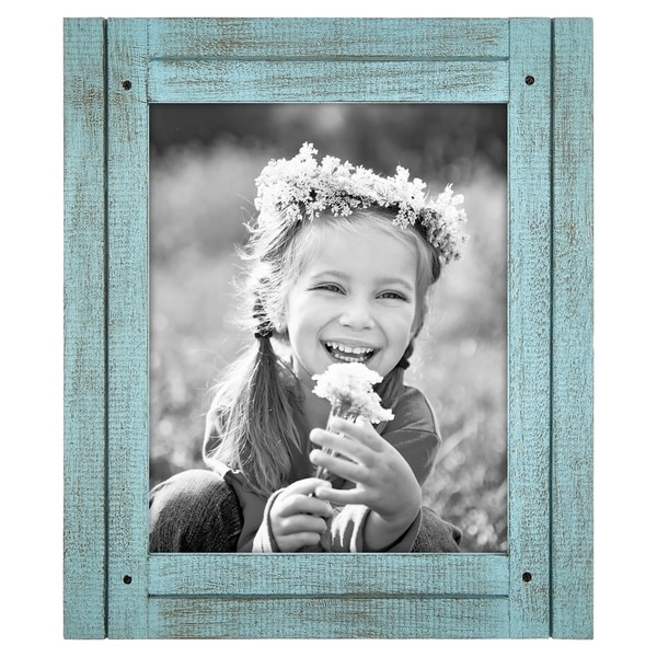 Americanflat 8x10 Turquoise Blue Distressed Wood Frame - Made to Display 8x10 Photos - Hang or Stand With Built in Easel