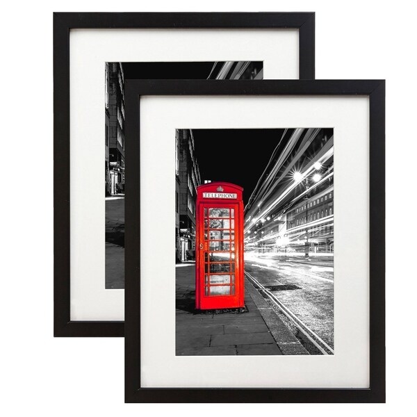 Americanflat 2-Pack, 11x14 Black Picture Frames - Made to Display Pictures 8x10 with Mat or 11x14 without Mat - Wide Moldings. Opens flyout.