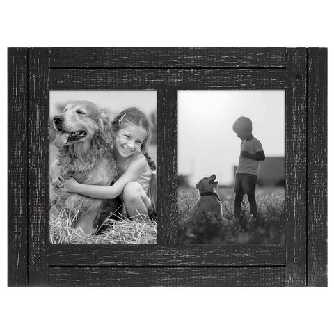 Americanflat 5x7 Charcoal Black Collage Distressed Wood Frame - Made to Display Two 5x7 Photos