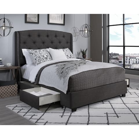 Peyton Grey Fabric Upholstered Tufted Wingback Storage Bed