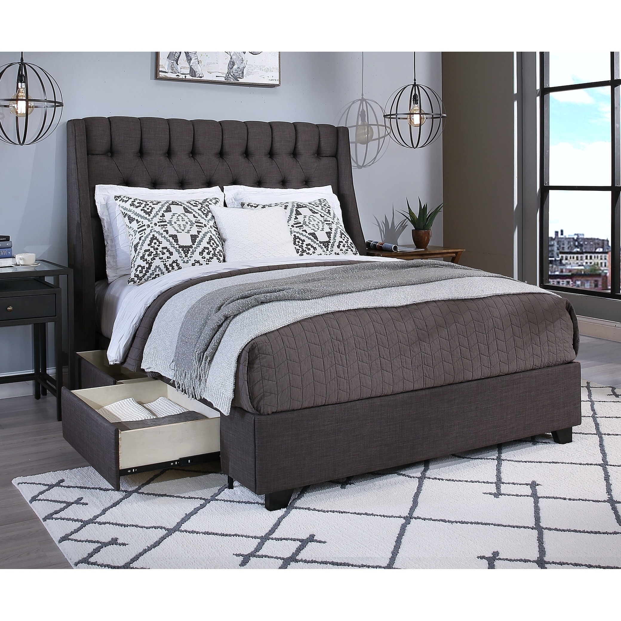 Cambridge Upholstered Tufted Wingback Storage Bed Overstock 21669493 California King Grey