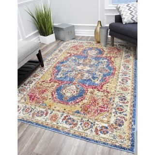 Transitional Machine Made Blue Olefin Rug 7'11 x 10'11