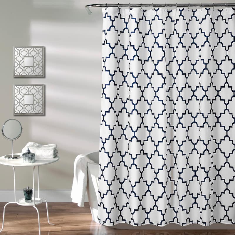 The Curated Nomad Bernardino Trellis Shower Curtain - Navy