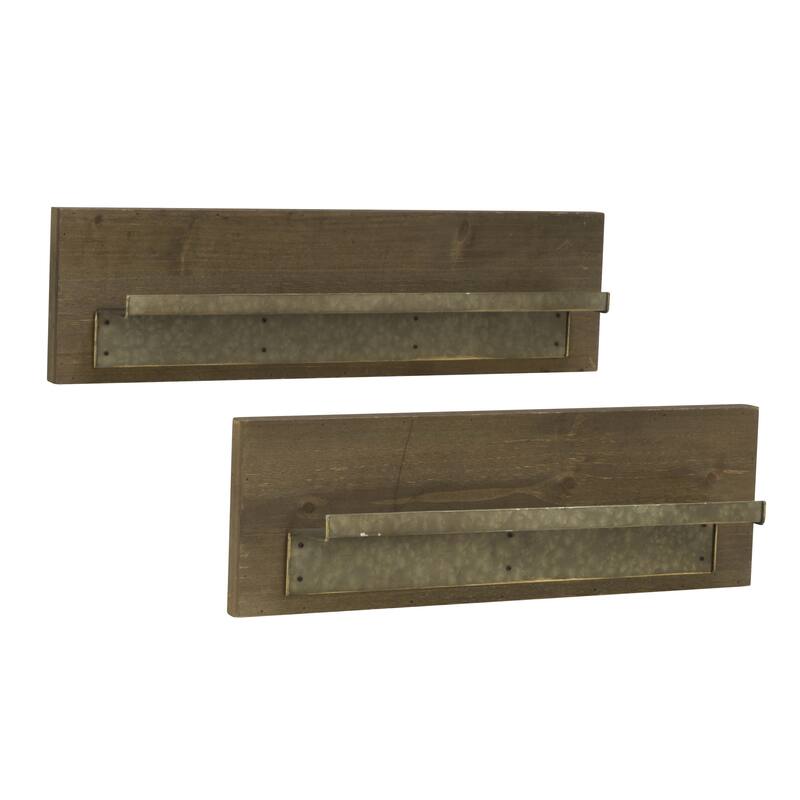 Wood Shelf with Metal Ledge - Set of 2