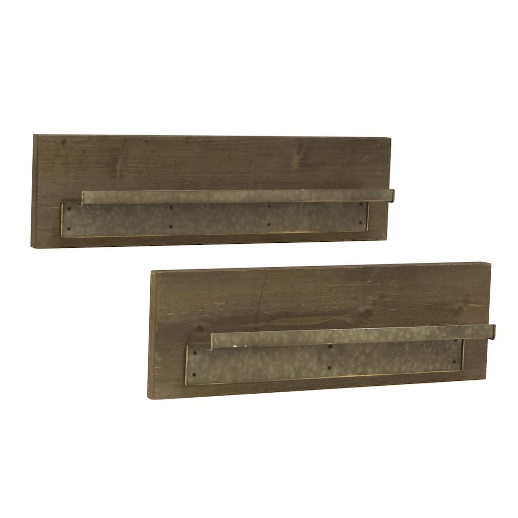 Wood Shelf with Metal Ledge - Set of 2