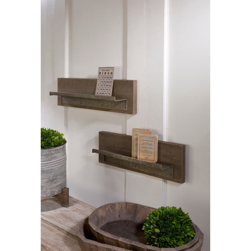 Wood Shelf with Metal Ledge - Set of 2