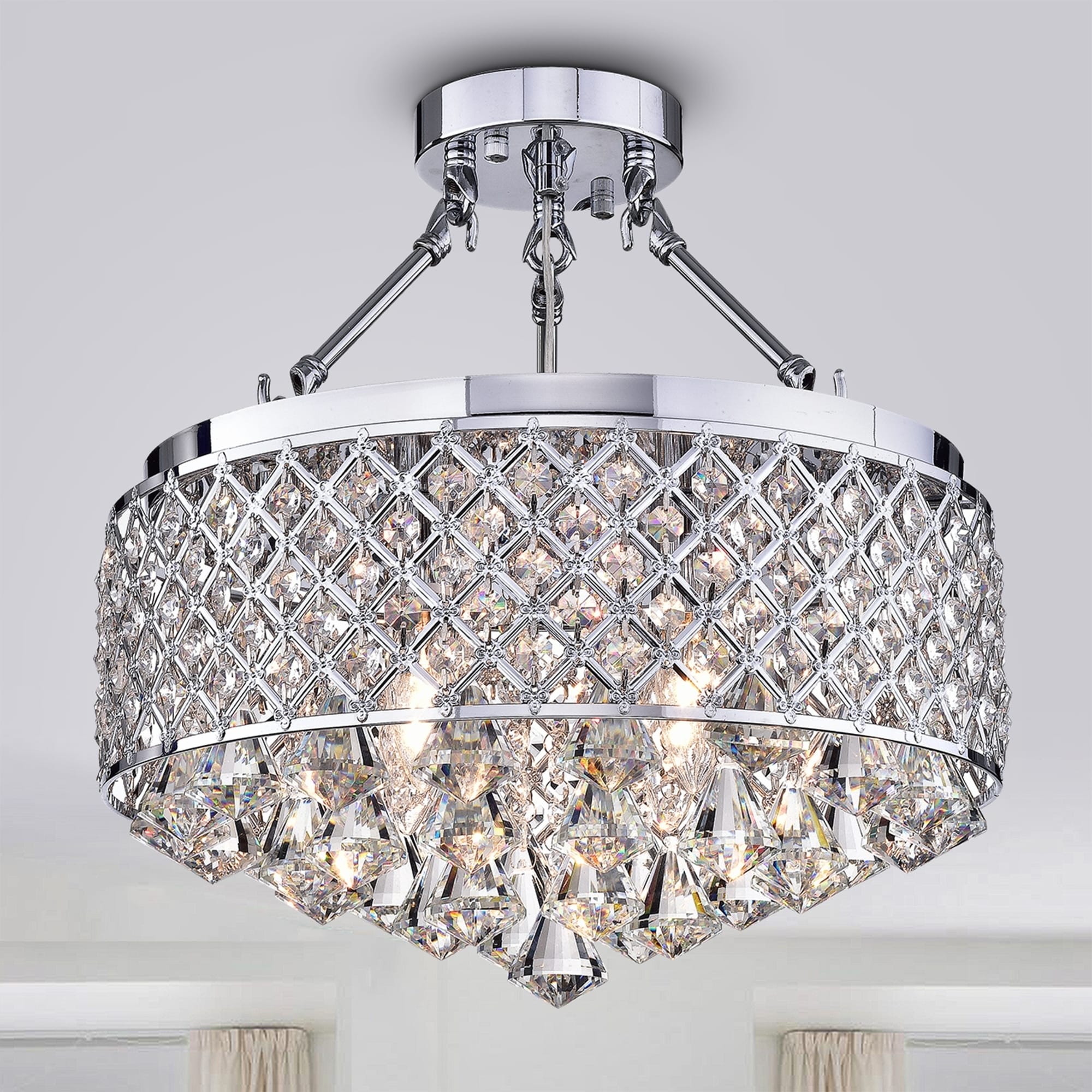 Warehouse of Tiffany Corneliu Chrome 4-Light Semi-Flushmount with Crystal Shade - Silver