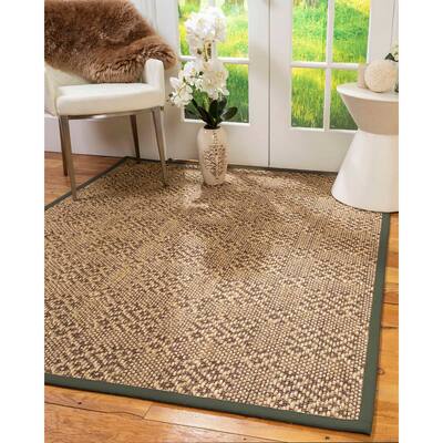Natural Area Rugs 100%, Natural Fiber Handmade Chunky Oslo, Brown/Multi Sisal Rug, Green Border - 4' x 12'