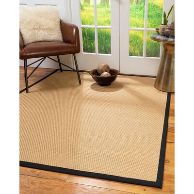 Natural Area Rugs 100%, Natural Fiber Handmade Basket Weave Carlton, Gold Sisal Rug, Black Border - 5' x 7'