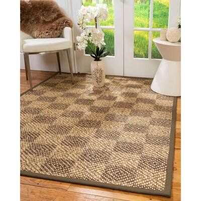 Natural Area Rugs 100%, Natural Fiber Handmade Parson, Brown/Multi Sisal Rug, Fossil Border - 4' x 12'