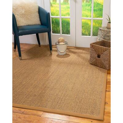 Natural Area Rugs 100%, Natural Fiber Handmade Sorrento, Tan/Multi Sisal Rug, Khaki Border - 4' x 12'
