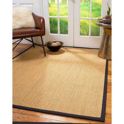 Natural Area Rugs 100%, Natural Fiber Handmade Rustic, Gold Sisal Rug, Midnight Blue Border - 4' x 12'