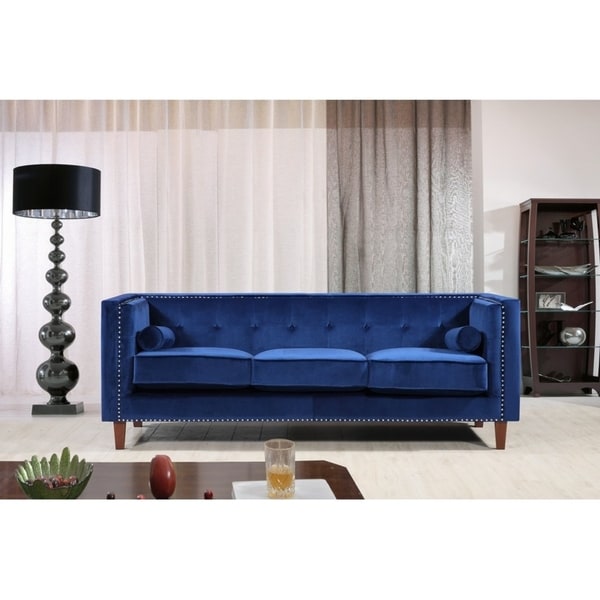 Shop Classic Nailhead Square Arms Crushed velvet Chesterfield Sofa