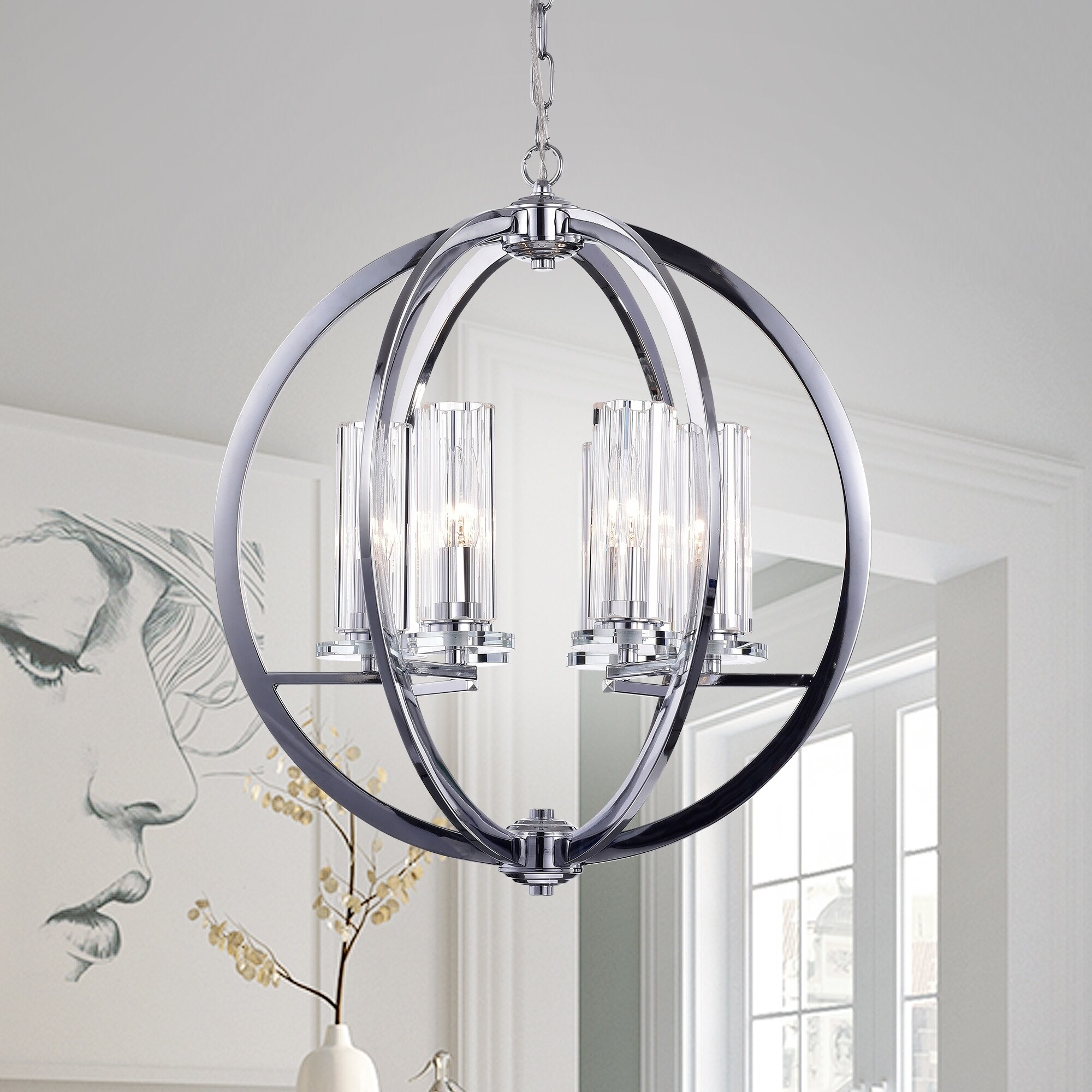 Karthus Chrome 6-Light Pendant with Clear Glass Shade - Chandeliers For Bedrooms by Overstock.com