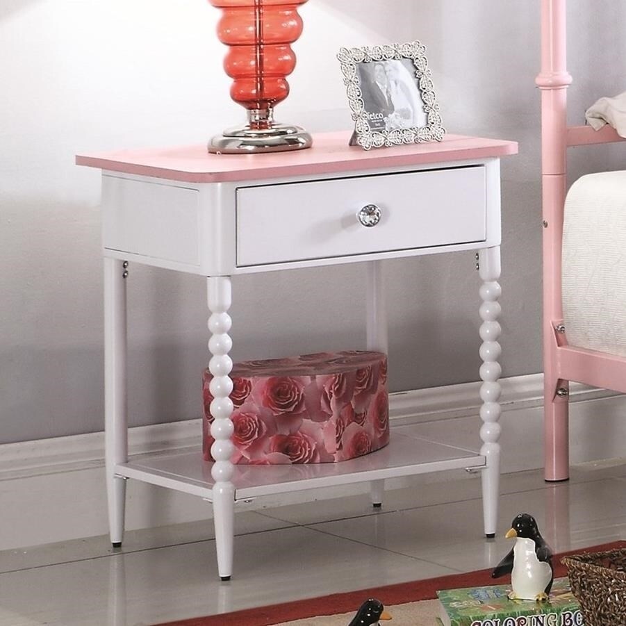 Shop Gorgeous Wood Metal Nightstand With A Drawer Pink And White Overstock 21691602