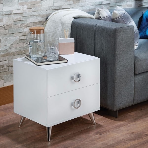 Shop Modern Style Wood Metal Nightstand By Elms White Chrome On Sale Overstock 21691644