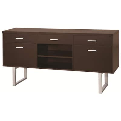Spacious 5 Drawer Credenza Desk, Cappuccino