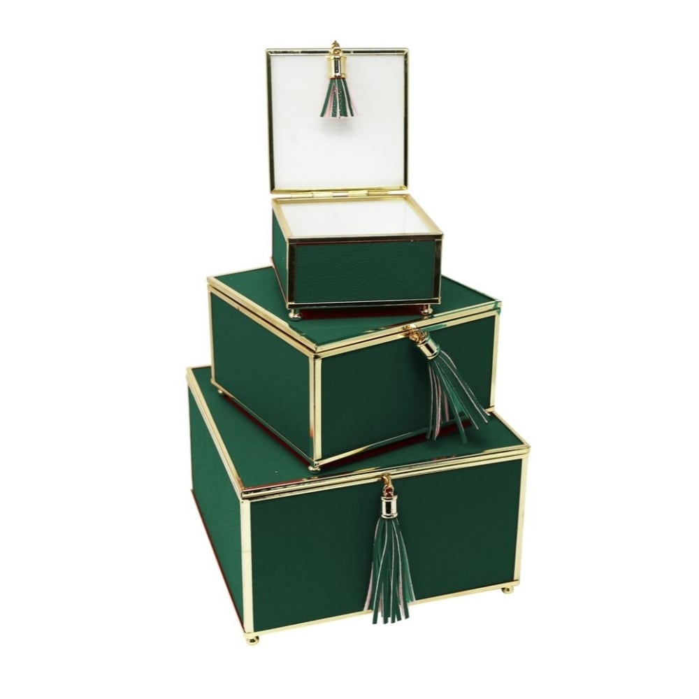 green storage boxes