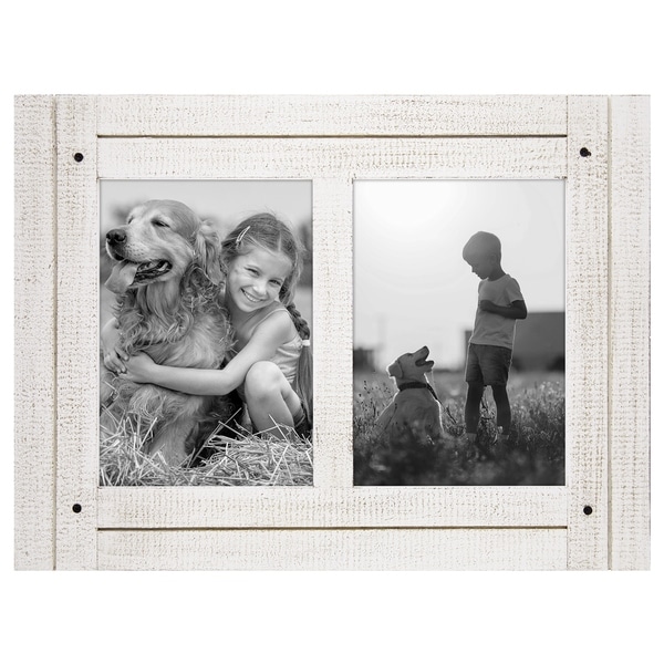 Americanflat 5x7 Aspen White Collage Distressed Wood Frame - Made to Display Two 5x7 Photos