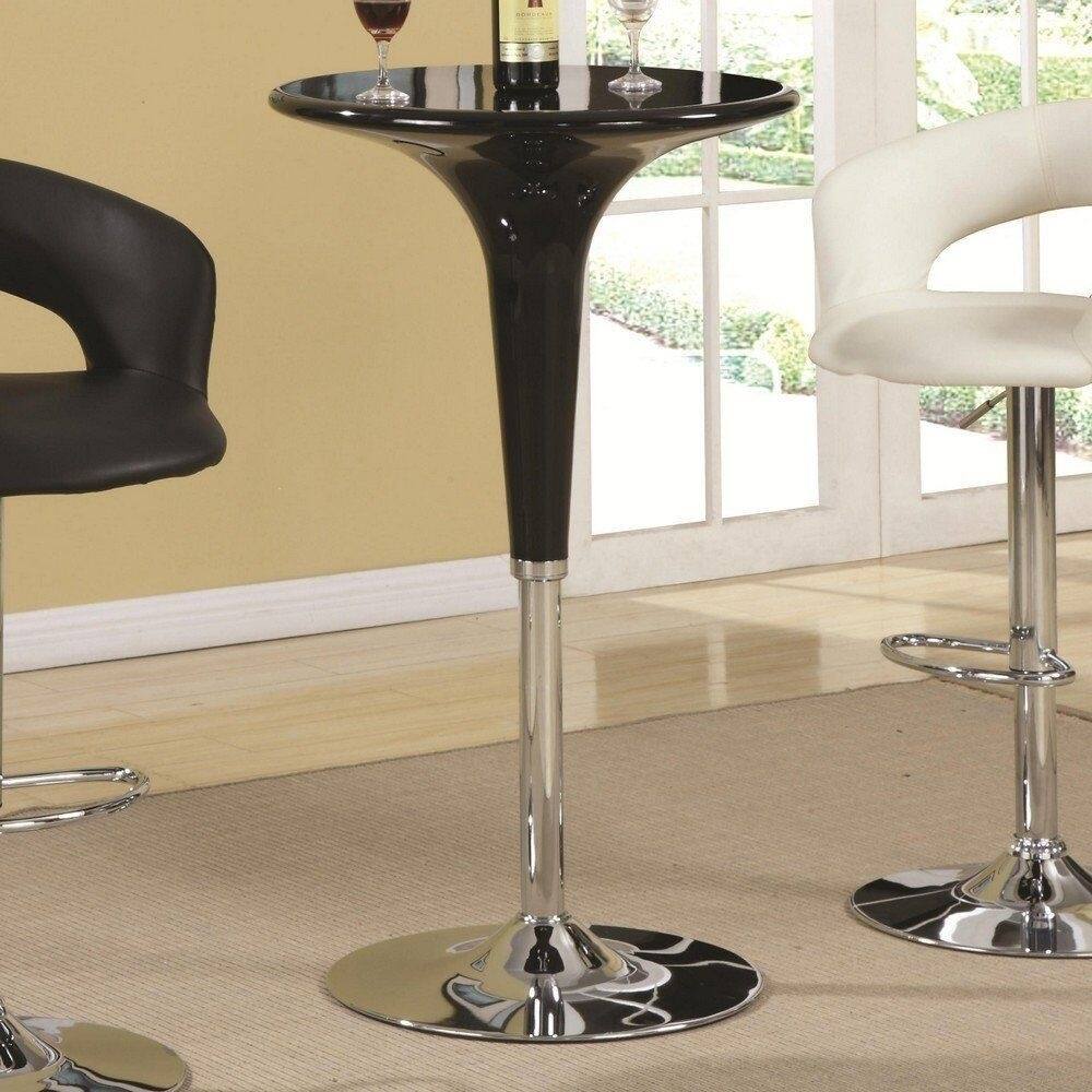 Contemporary Adjustable Bar Table with chrome base, Black