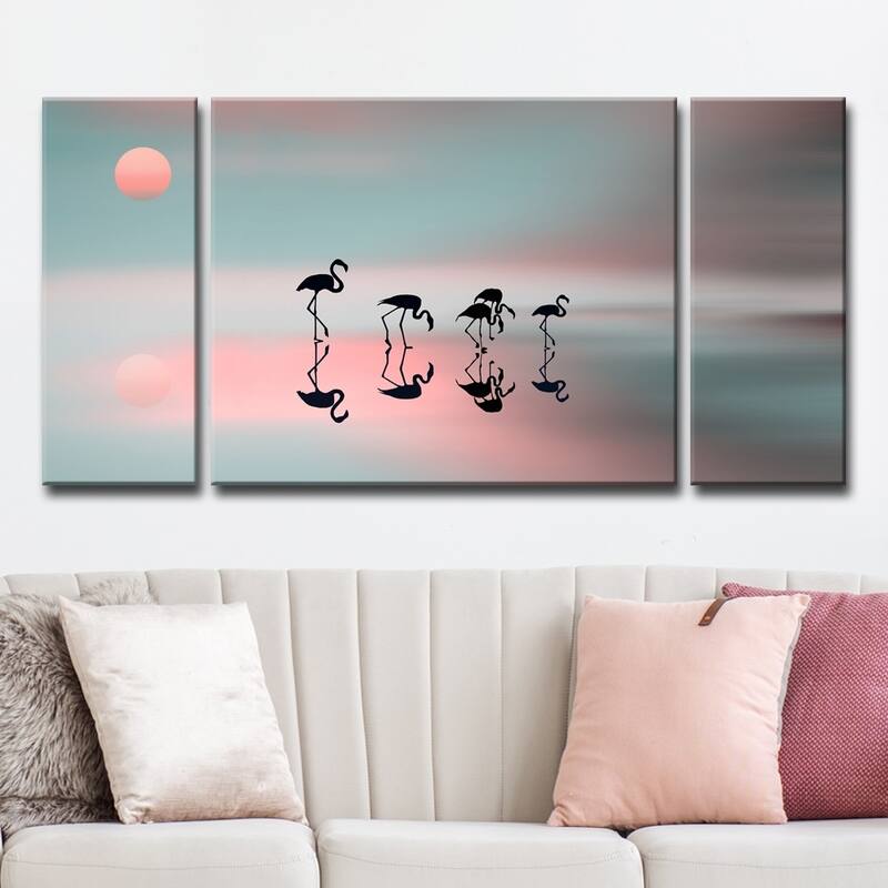 Ready2HangArt 'Family Flamingos' 3-Pc Canvas Wall Décor Set - Pink