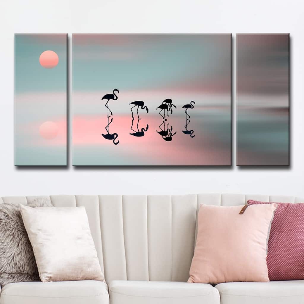 Ready2HangArt 'Family Flamingos' 3-Pc Canvas Wall Décor Set - Pink